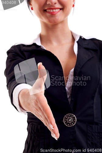 Image of business woman welcoming