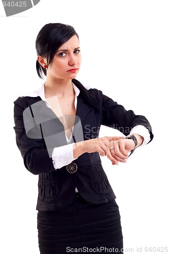 Image of business woman pointing her watch