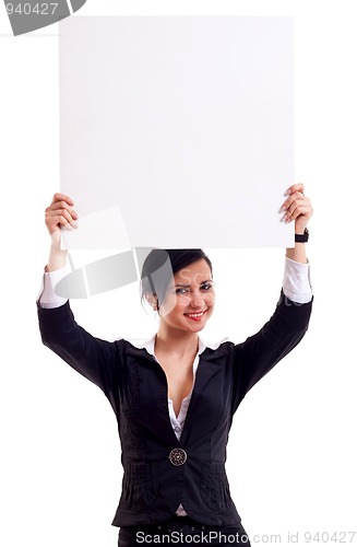 Image of Business woman holding board