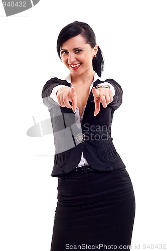 Image of business woman pointing on you