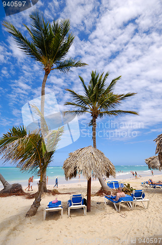 Image of Sunbeds and parasol