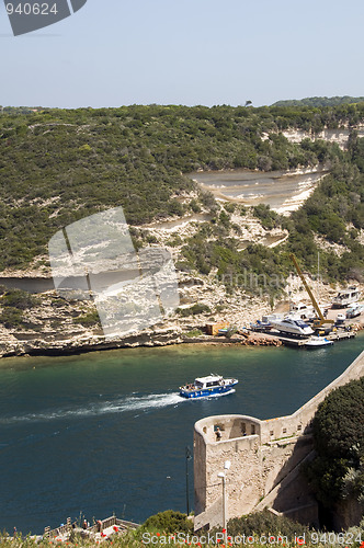 Image of boat entering port bonifacio corsica