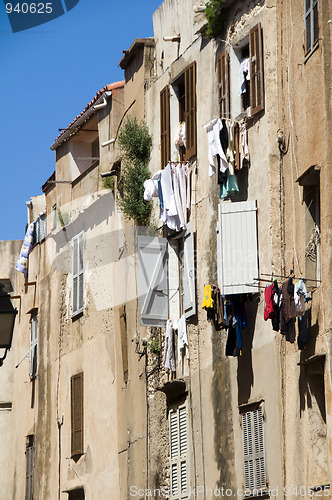 Image of laundry drying medieval architecture bonifacio corsica