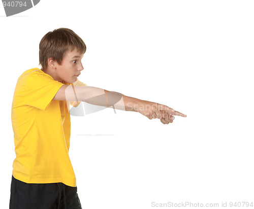 Image of boy pointing to copyspace