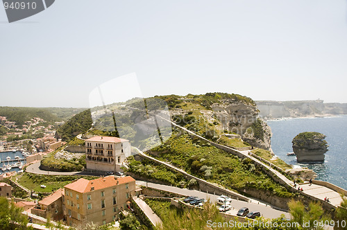 Image of panorama Bonifacio Corsica harbor port  G-20 trail historic lowe