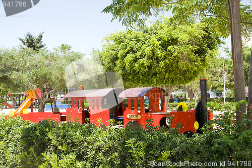 Image of tourist children train park Limassol Cyprus