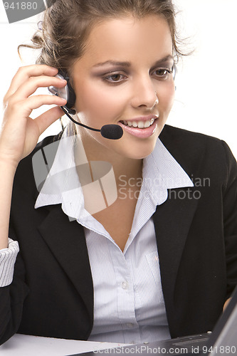 Image of Young woman with headphone on white background