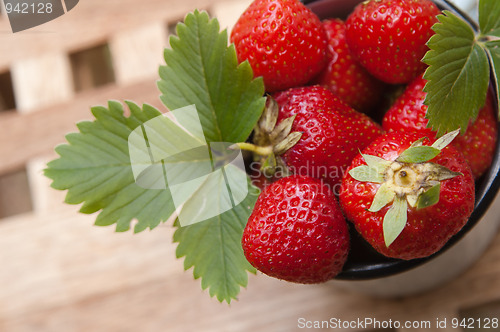 Image of Strawberry in a mug on a table