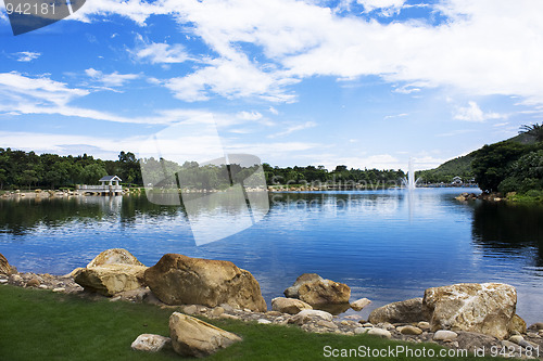 Image of lake in deep forest 