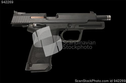 Image of Large 9 mm pistol with breach open