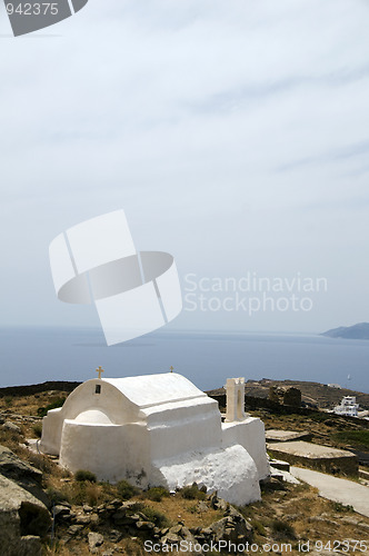 Image of cyclades greek island church over sea ios