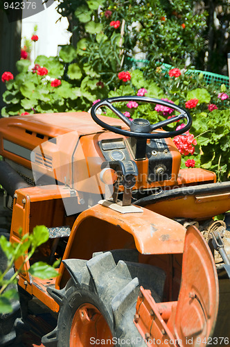 Image of tractor geraniums antiparos greece