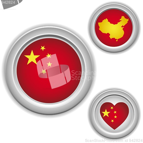 Image of Chinese Buttons with heart, map and flag