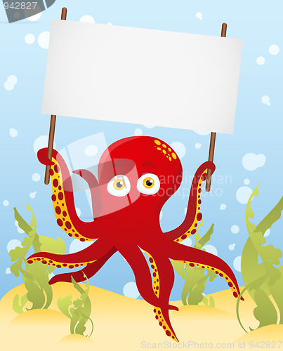 Image of Vector. Octopus holding blank sign
