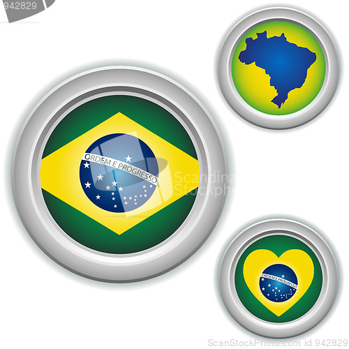 Image of Brazil Buttons with heart, map and flag