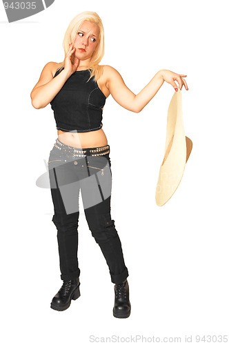 Image of Standing woman in black jeans.