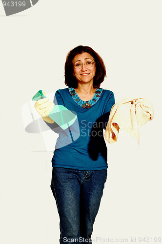 Image of Woman cleaning the house.