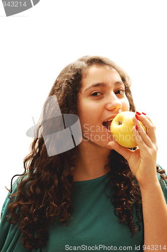 Image of Young girl and apple.