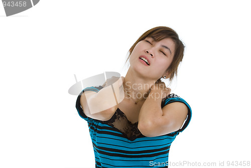Image of pretty woman got neck pain