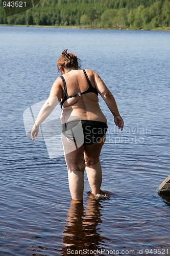Image of Overweight woman taking a bath