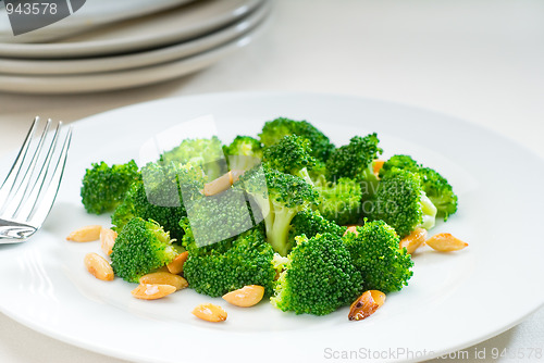 Image of fresh sauteed broccoli and almonds