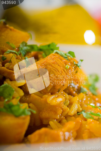 Image of curry beef rice and potatoes