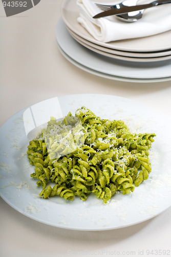 Image of italian fusilli pasta and pesto