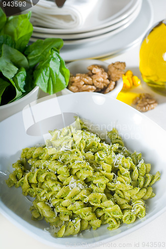 Image of italian fusilli pasta and pesto