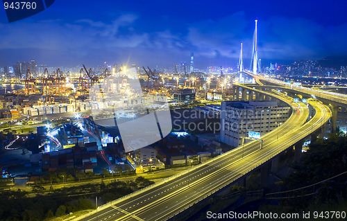 Image of Hong Kong Bridge of transportation at night