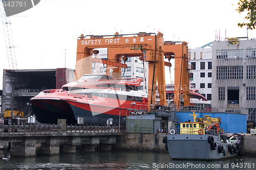 Image of ship in the shipyard for repair