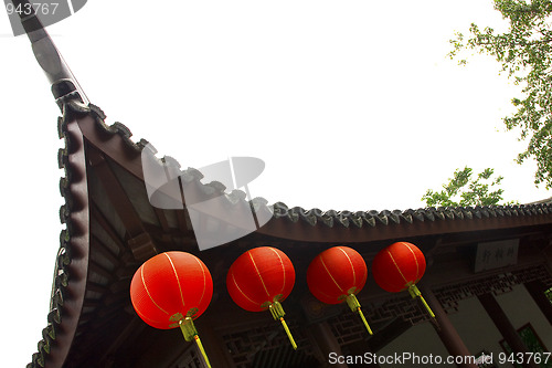 Image of line chinese red lantern in the temple 