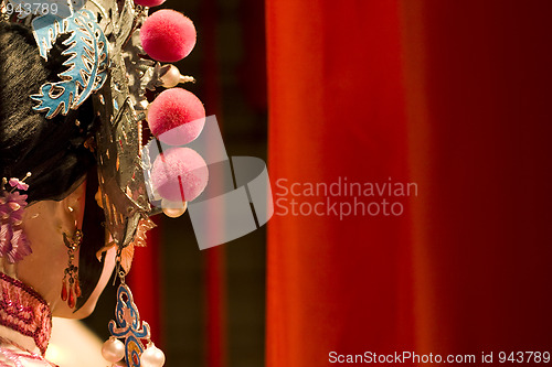 Image of chinese opera dummy and red cloth as text space 