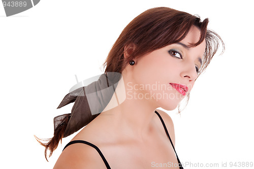 Image of beautiful young woman looking curious