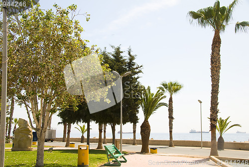 Image of pedestrian seafront promenade Limassol Lemesos Cyprus