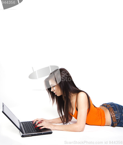 Image of  sexy brunette learning online 