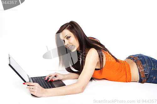 Image of  sexy brunette learning online 