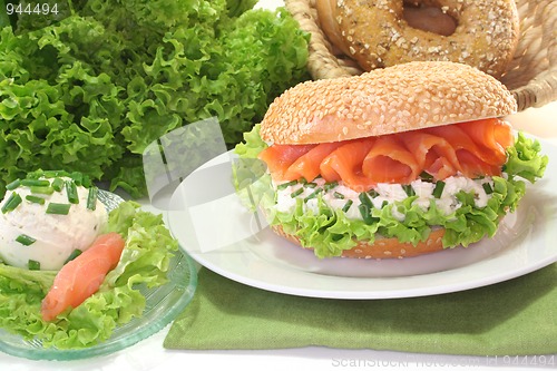 Image of Bagel with cream cheese and salmon