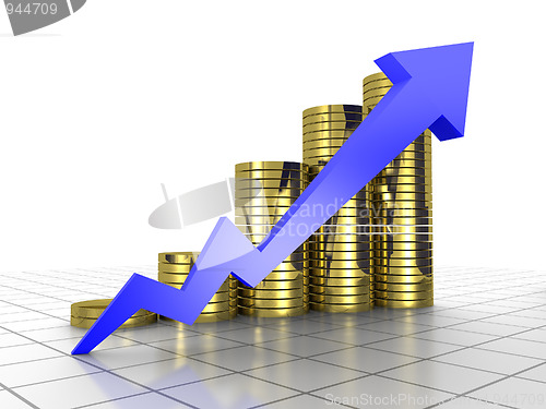 Image of Business Graph, 3d rendered conceptual arrow and coin chart