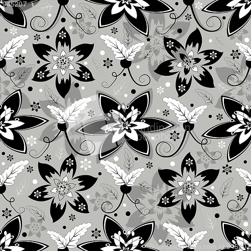 Image of White, grey and black seamless floral pattern