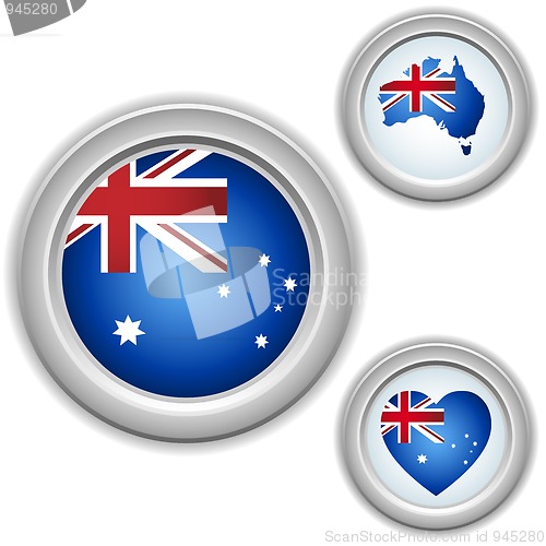 Image of Australia Buttons with heart, map and flag