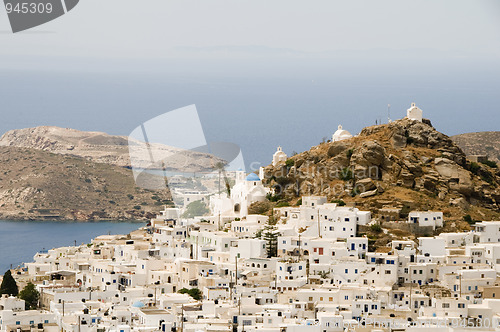 Image of the chora capital landscape with view of aegean sea Ios Cyclades