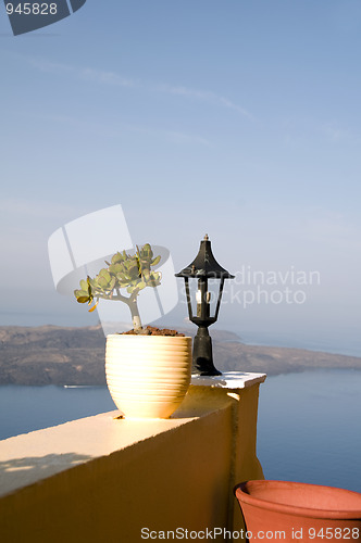 Image of still life scene with flower pot santorini