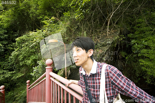 Image of Man stand on bridge 