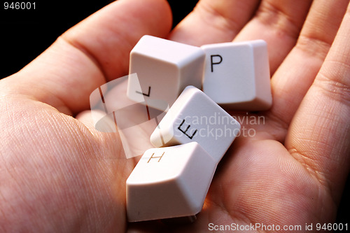 Image of HELP - keyboard in a hand ! Close-up with great details !