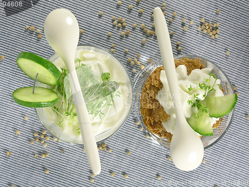 Image of yogurt with cucumber and watercress