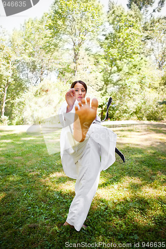 Image of Asian practicing karate