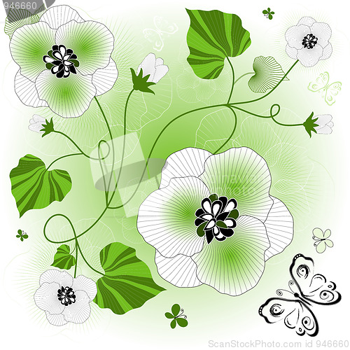 Image of Gentle white-green floral background