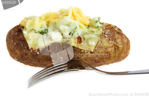 Image of Baked potato with fork isolated