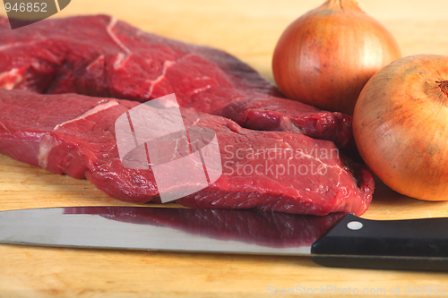 Image of Raw steak and onions