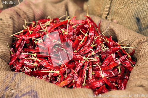 Image of Dried chillies in a sack